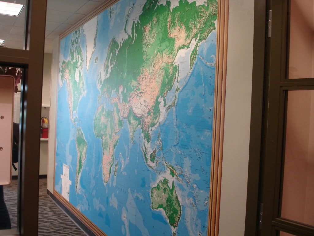 Big world map in the History Department of Millet